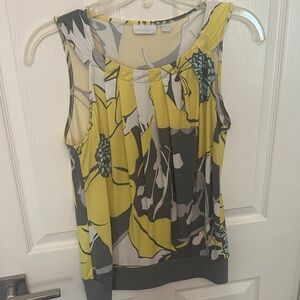 New York & Company Yellow and Gray Floral Blouse